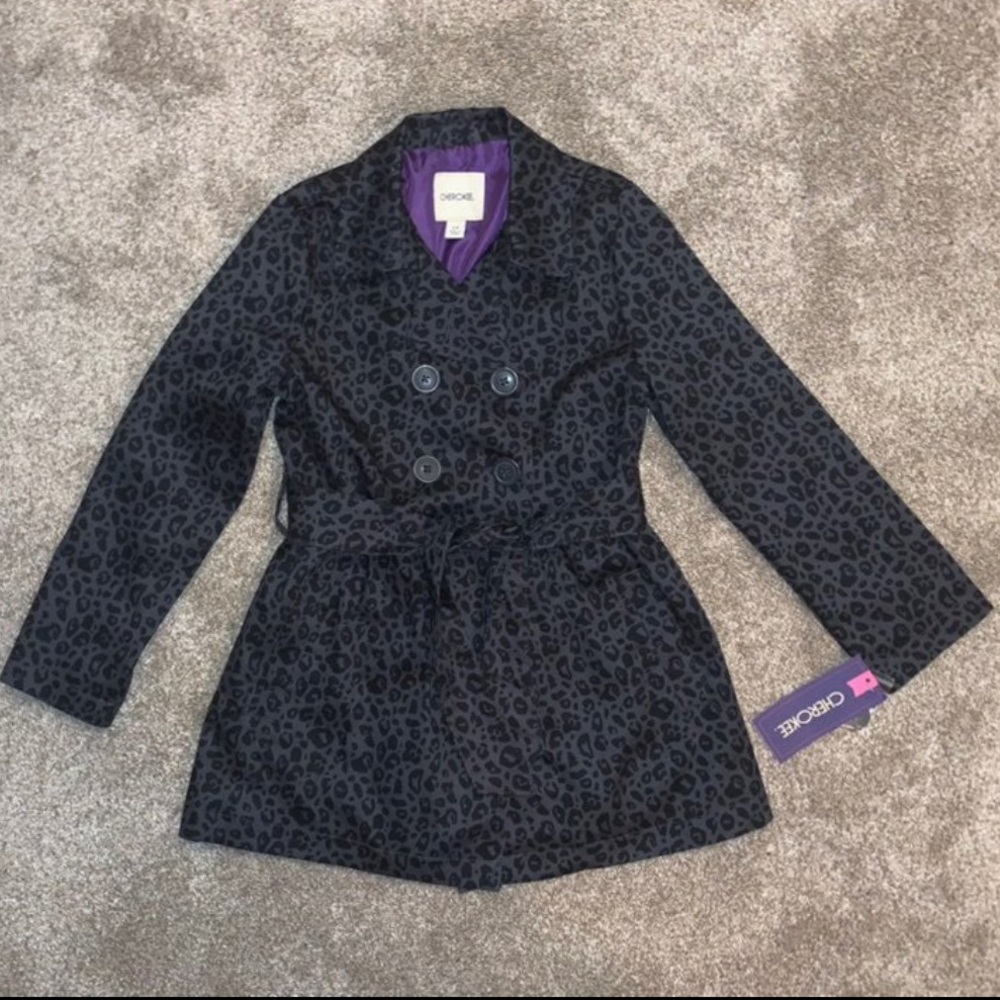 Girls Gray & Black Leopard Print Jacket
